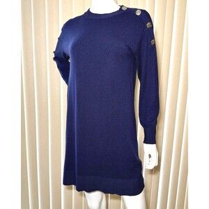 Anna Kay Nakao Cashmere Blend Mini Sweater Dress M Navy Shoulder Buttons